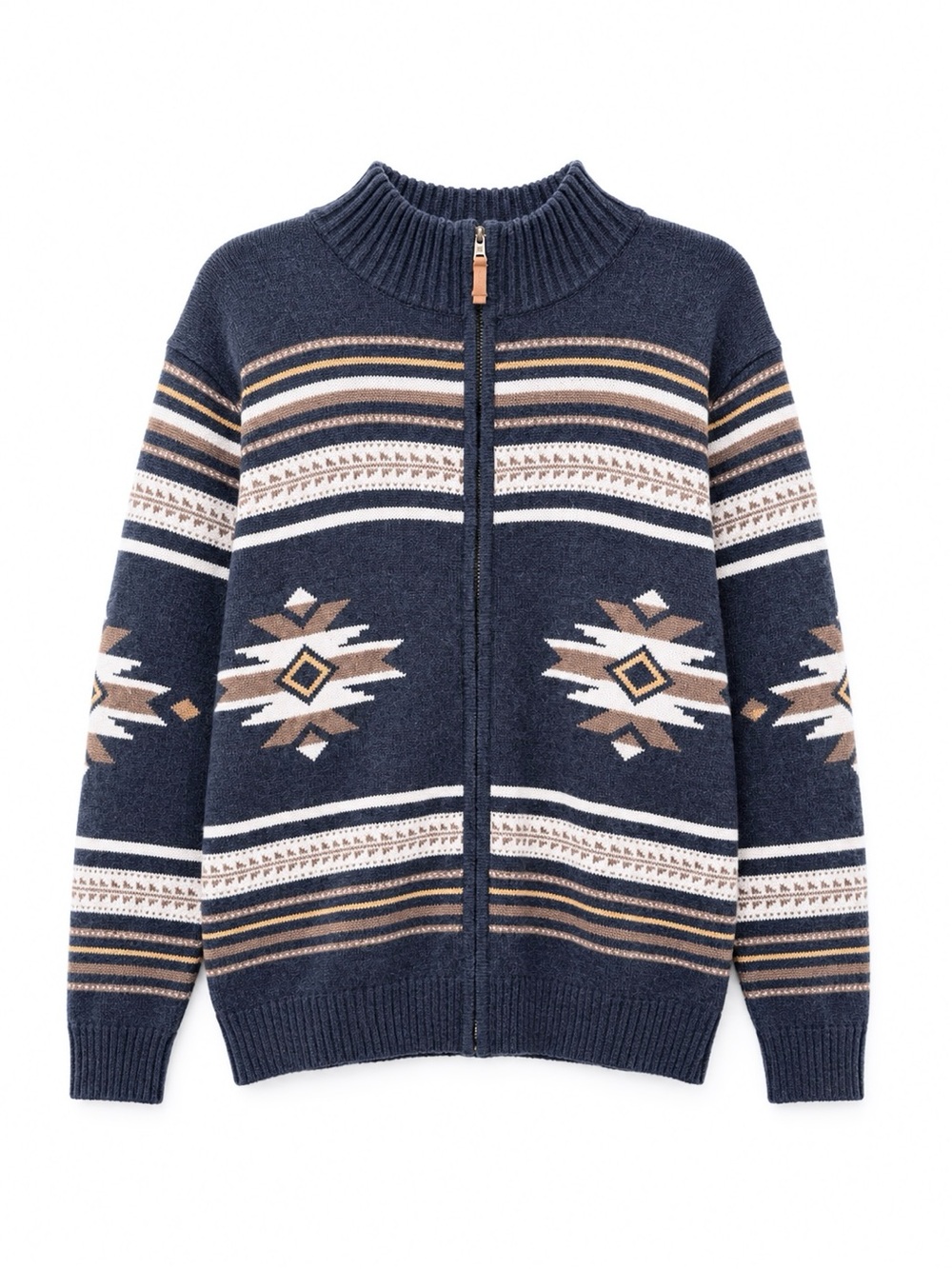 Frye Men’s Southwestern Fair Isle Full Zip Sweater Navy Size Large